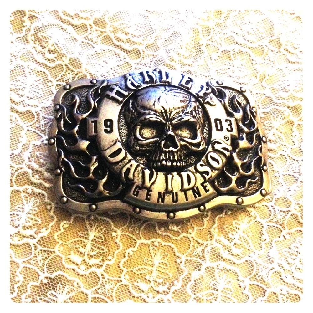 Large Silver Harley Davidson Skull Belt Buckle